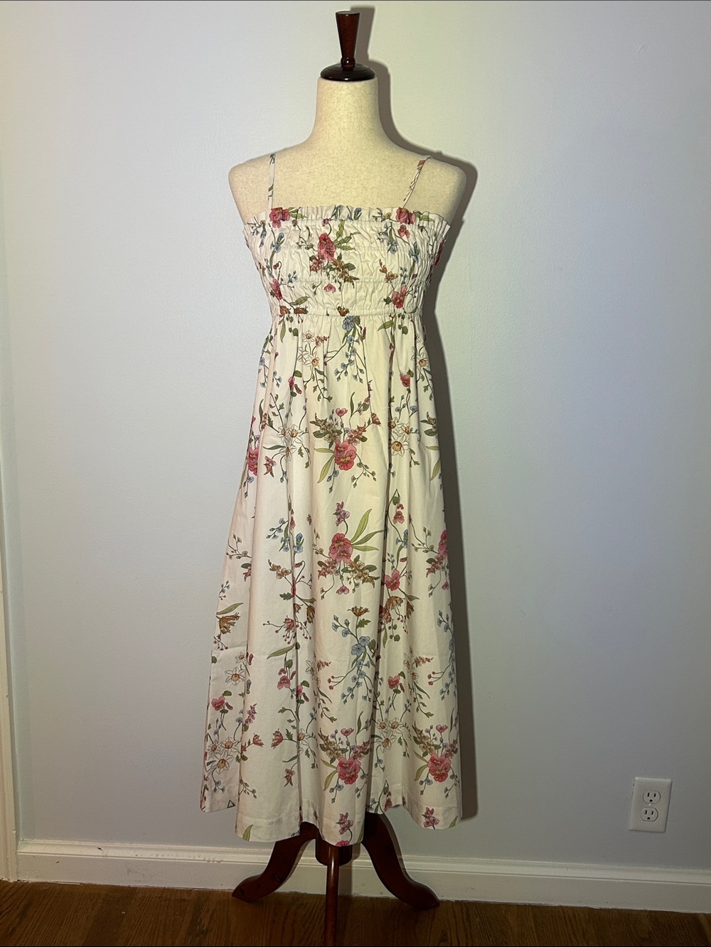 Hermoza Margot Dress in White Meadow Smocked Midi